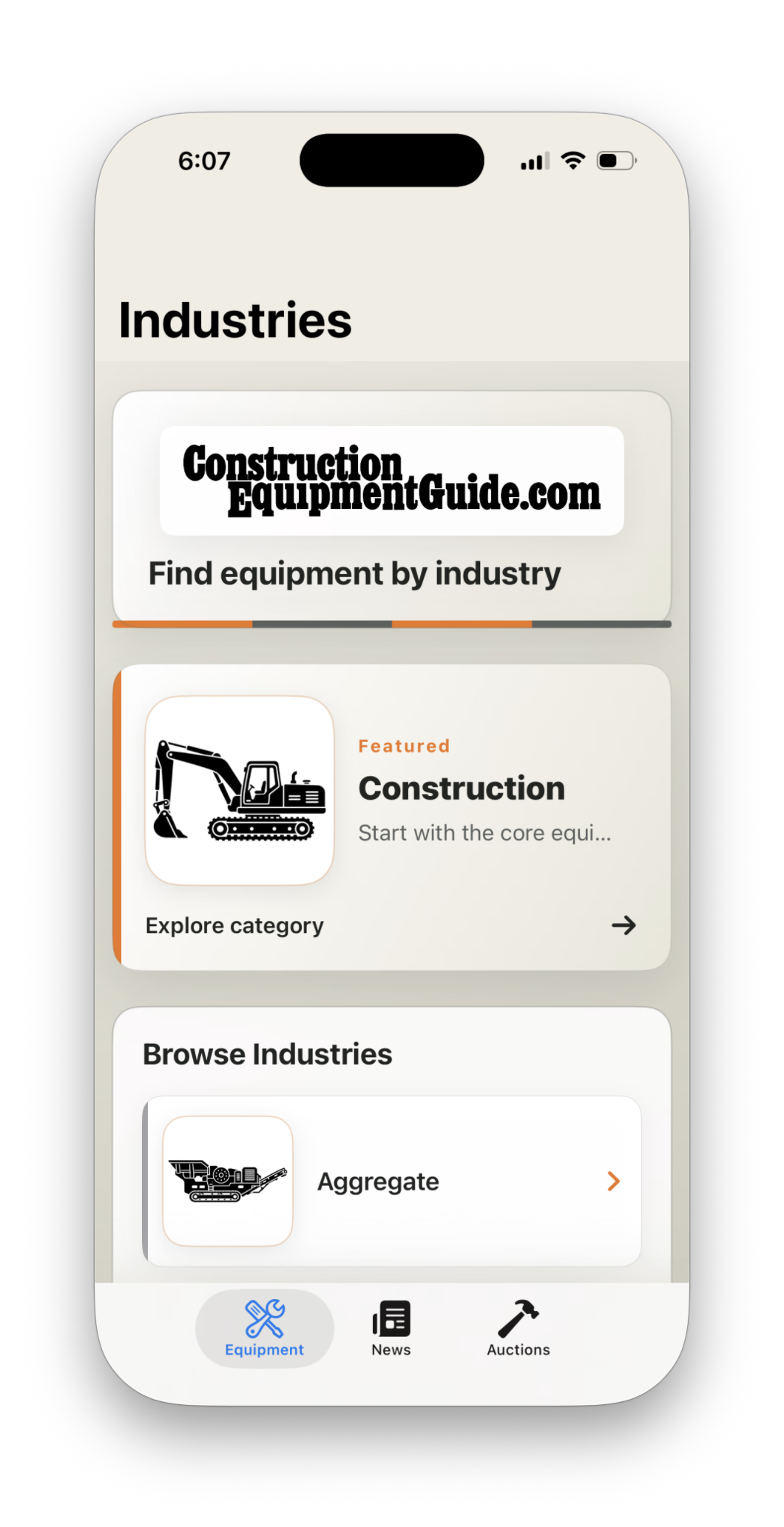 Construction Equipment Guide on iPhone