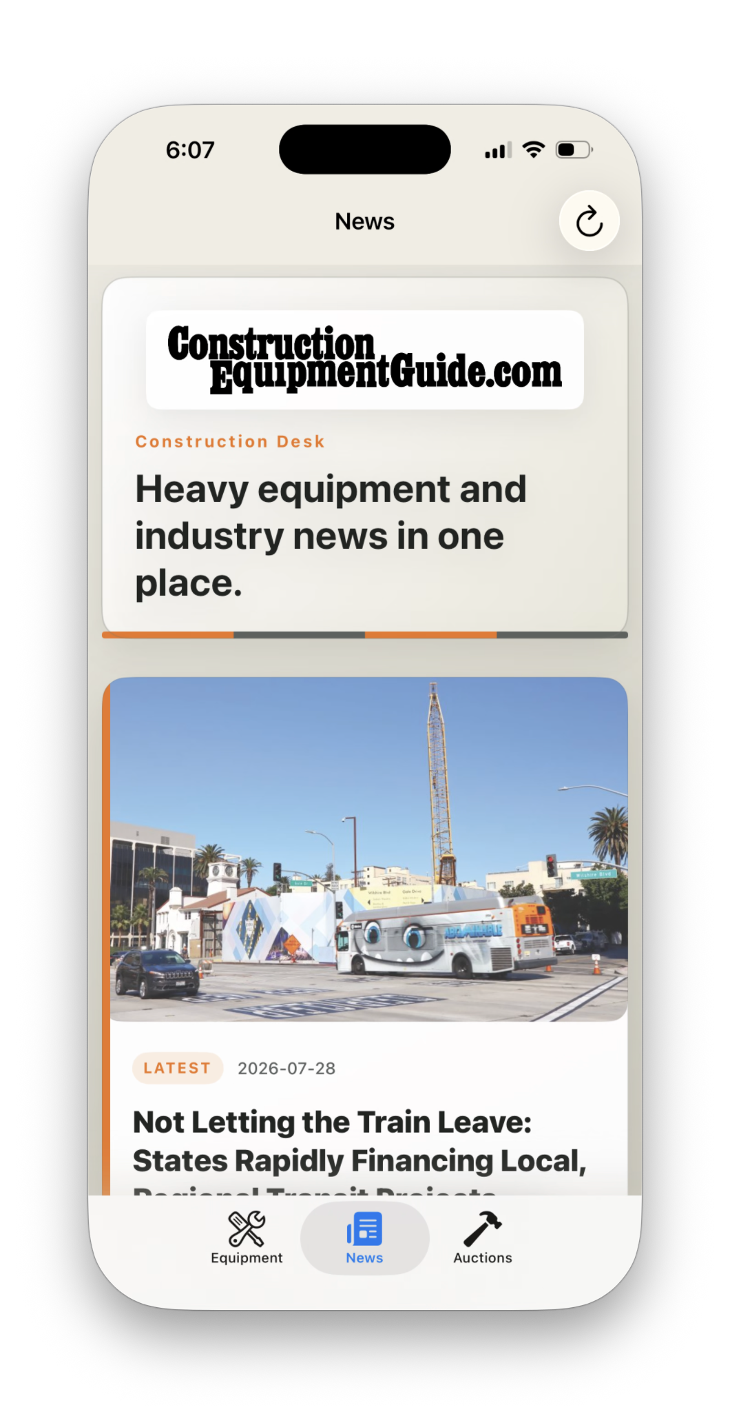 Construction news feed in the CEG app
