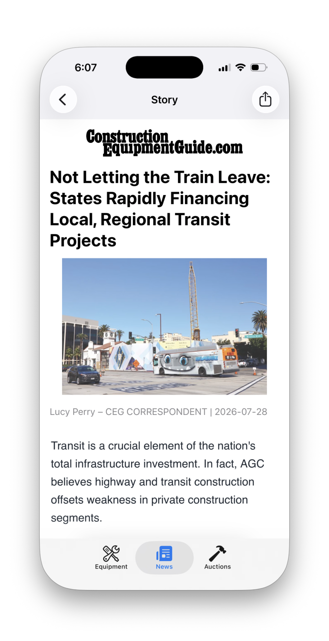 Construction news story in the CEG app