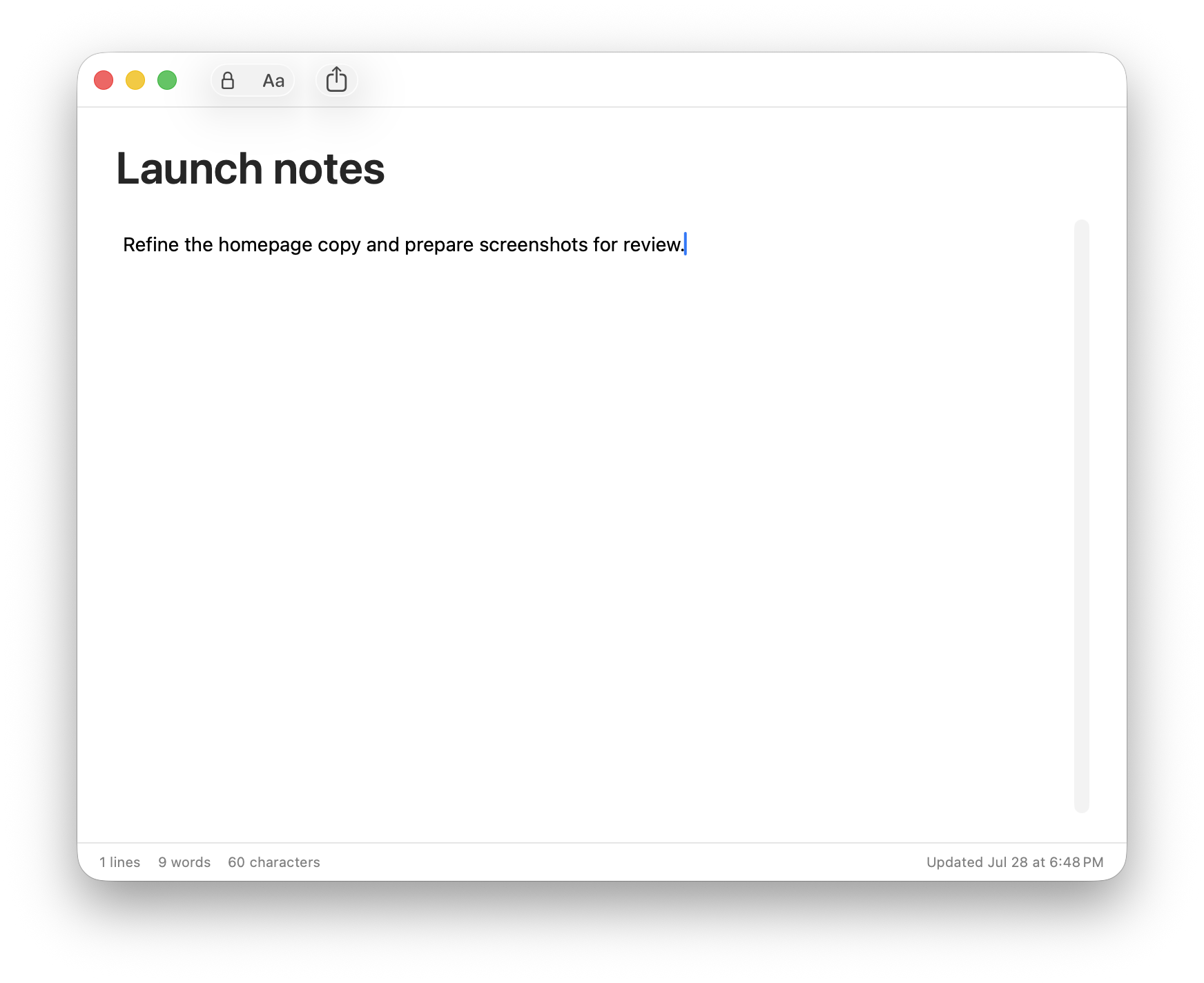 A MenuBar Notes note open in its own Mac window