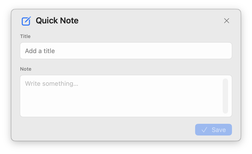 MenuBar Notes Quick Capture panel with title and note fields